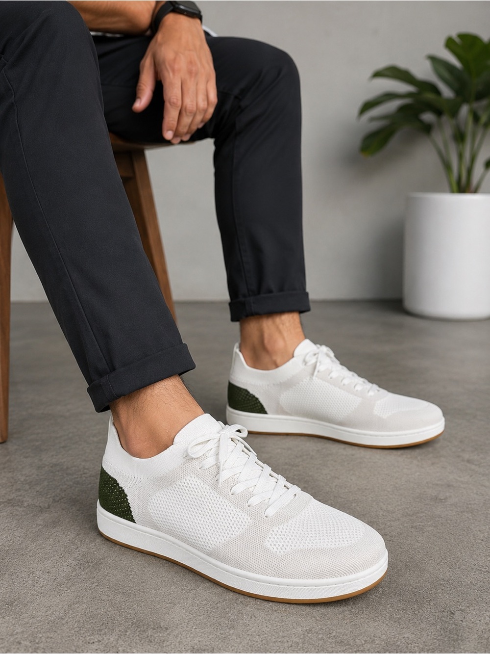 SUAVS Men’s Size 13 Off- White Green Knit Lace Up Casual Sneakers EU 46